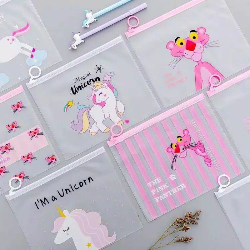 

ACEH.ANG Pouch Kosmetik multifungsi tempat pensil transparan motif unicorn