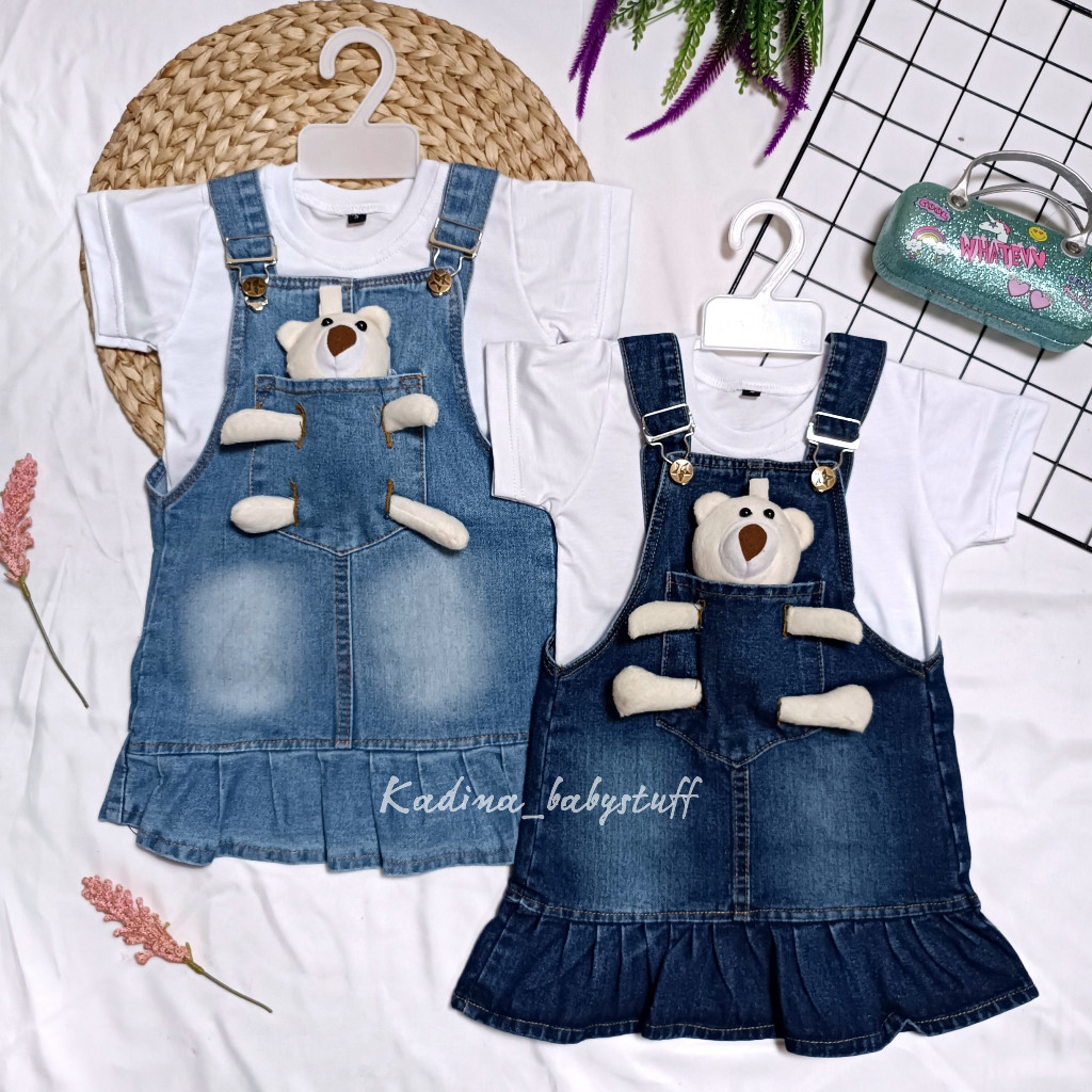 FASHION BAYI DAN ANAK // ONE SET OVERALL ANAK RENDA BONEKA /OVERALL ROK JEANS ANAK PEREMPUAN /KAOS A