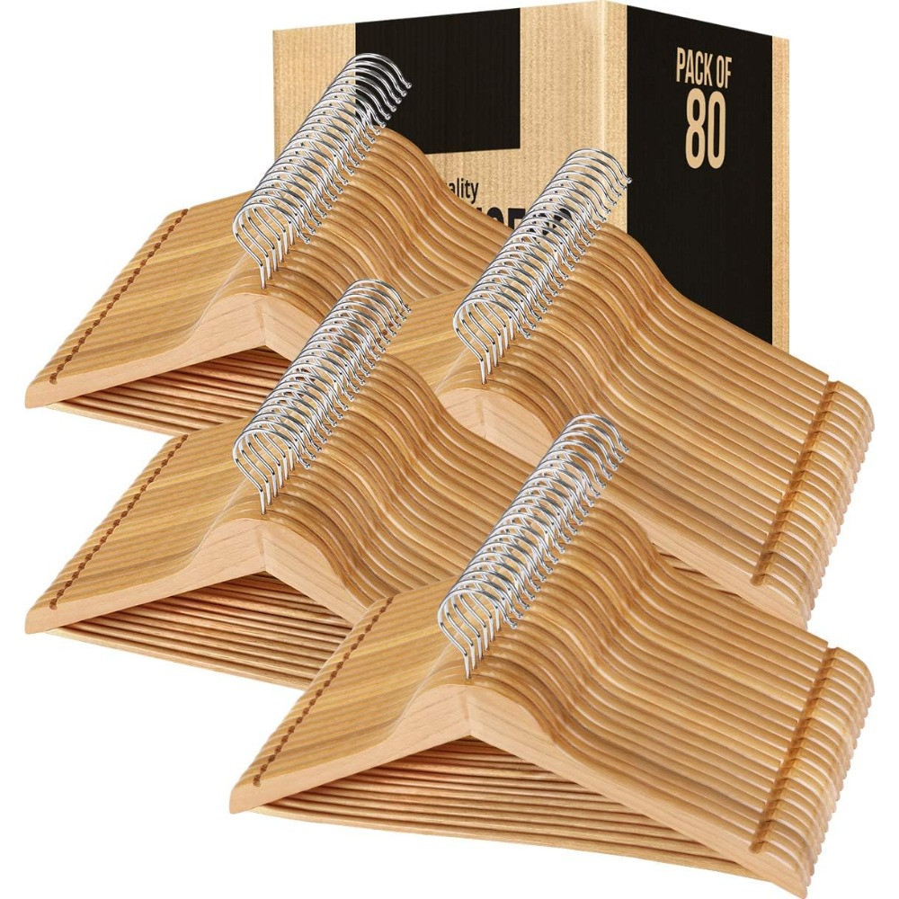 

Premium Wooden Hangers 80 Pack - Durable & Slim Coat Hanger - Suit Hangers with 360-Degree Rotatable Hook