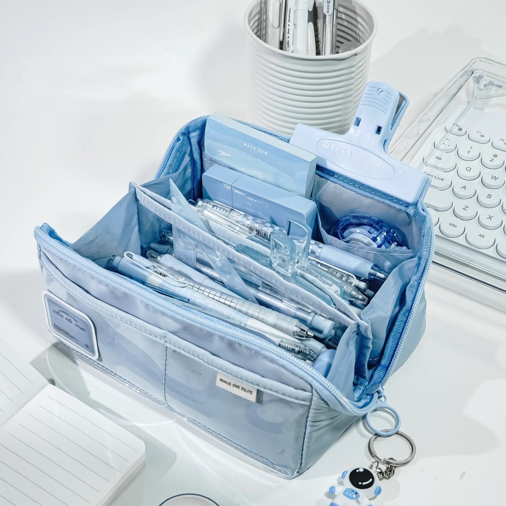 

Prism Pencil Case Pen Bag Cream Color Large Capacity Multi Pocket Flat Open Storage Pouch for Stationery School F7478