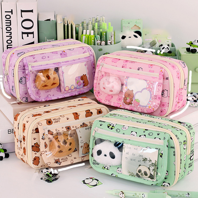 

9-Layer Pencil Bag Creative Capybara/Panda Pen Bag Large Capacity Pencil Case Dirt-proof Stationery Organizer School Office