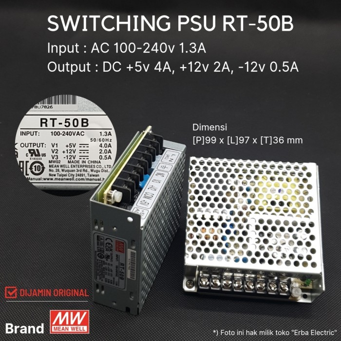 MU99 Mean Well RT-50 50B SMPS DC 5v 12v -12v Switching Power Supply SMPS