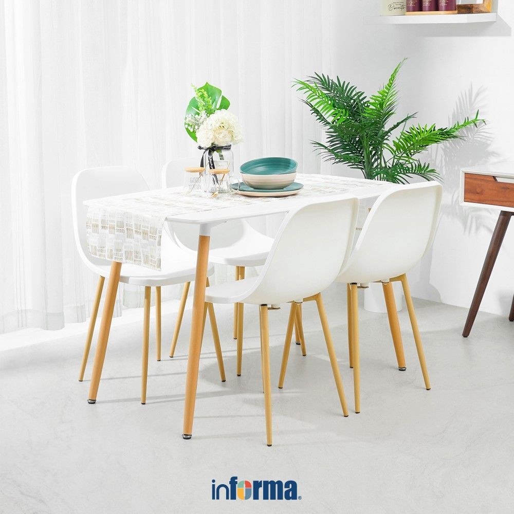 Informa Maeve Set Meja Makan 4 Kursi - Putih Dining Table Set Meja Kursi Ruang Makan Aesthetic Furni