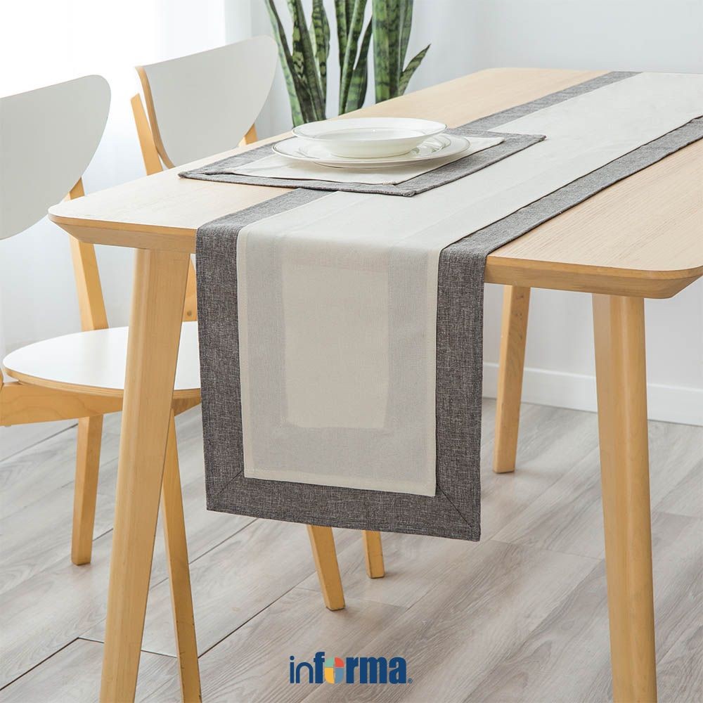 Informa 33x160 cm Table Runner Linen Border - Abu-Abu Taplak Meja Tengah Serbaguna Dekorasi Ruang Ma