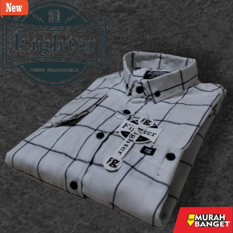 kemeja kotak kotak cowok kemeja flanel putih garis hitam M.L.XL.XXL.XXXL.XXXXL