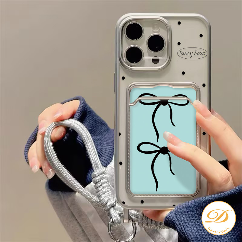 Casing Tempat Kartu Kredit Simpul Pita Warna Permen Fashion dengan Tali Penyandang Kompatibel Untuk 