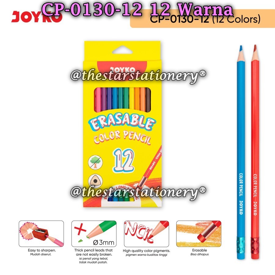 

(1 Set) GROSIR Pensil Warna Joyko CP-0130-12 12W / Pensil Warna Dapat Dihapus Joyko CP-0130 Erasable