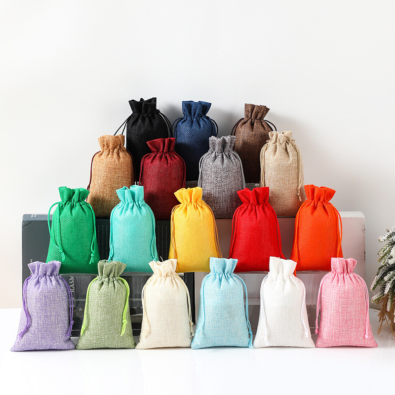 

Jinsnzz 10 Pcs Multi Colors Jute Storage Bags Christmas Party Wedding Gift Fabric Package Drawstring Pouches 7x9/10x14/13x18cm