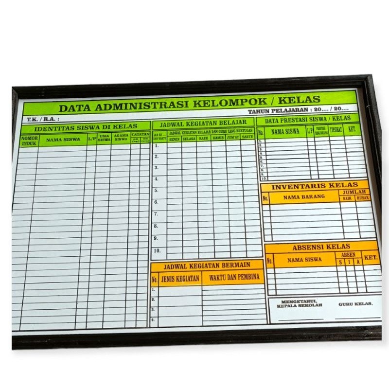 

Papan Data Sekolah Data Administrasi Kelas TK PAUD Ukuran 60 x 80 Cm