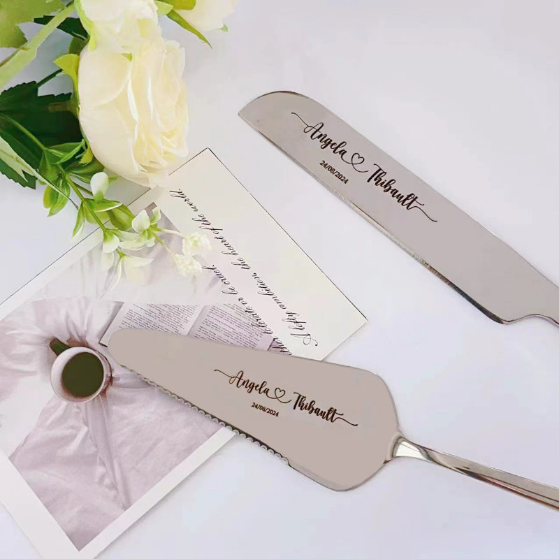 Personalized Cake Knife and Serve Set Wedding Birthday Anniversary Custom Engraved Cake Cutter Spatu
