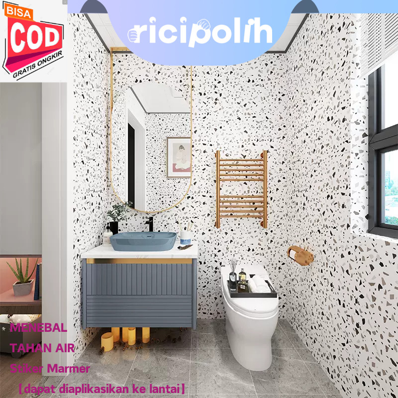 Wallpaper Kamar Mandi Anti Air 61*300cm Stiker Lantai Keramik Perekat Diri Tebal Motif Terrazzo Stik