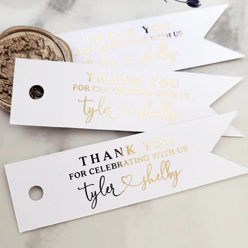 

50pcs Custom Wedding Label, Wedding Thank You Label, Wedding Customization Labels Gold Silver Black Text, Personalized Label