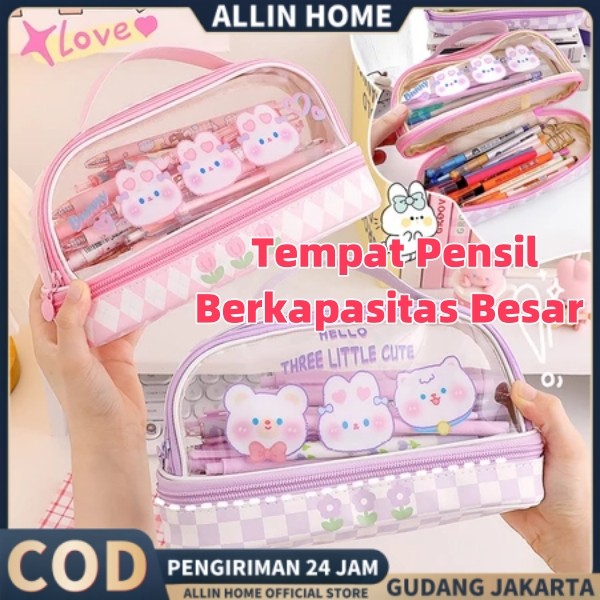 

tempat pensil transparan pencil case korea tas pensil Berkapasitas Besar Tempat Pensil Murid Lucu