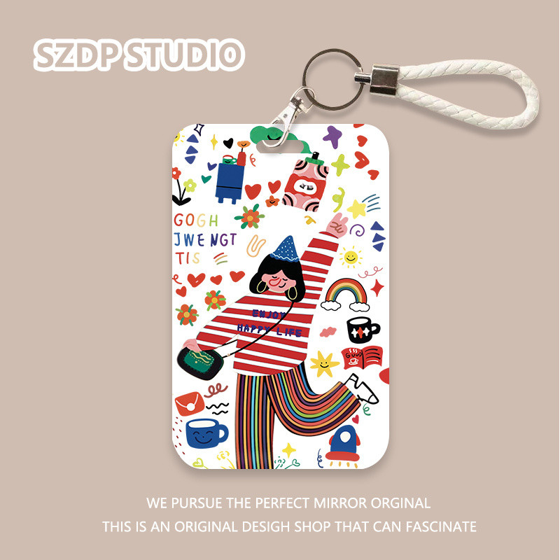 

ID CARD Penutup Pelindung Gantungan Kunci All-In-One Pola Gadis Kecil Lucu Kawaii Bahagia Penutup Pelindung Kartu Bank Kartun Korea Penutup Pelindung Kartu ID Kartu Bus
