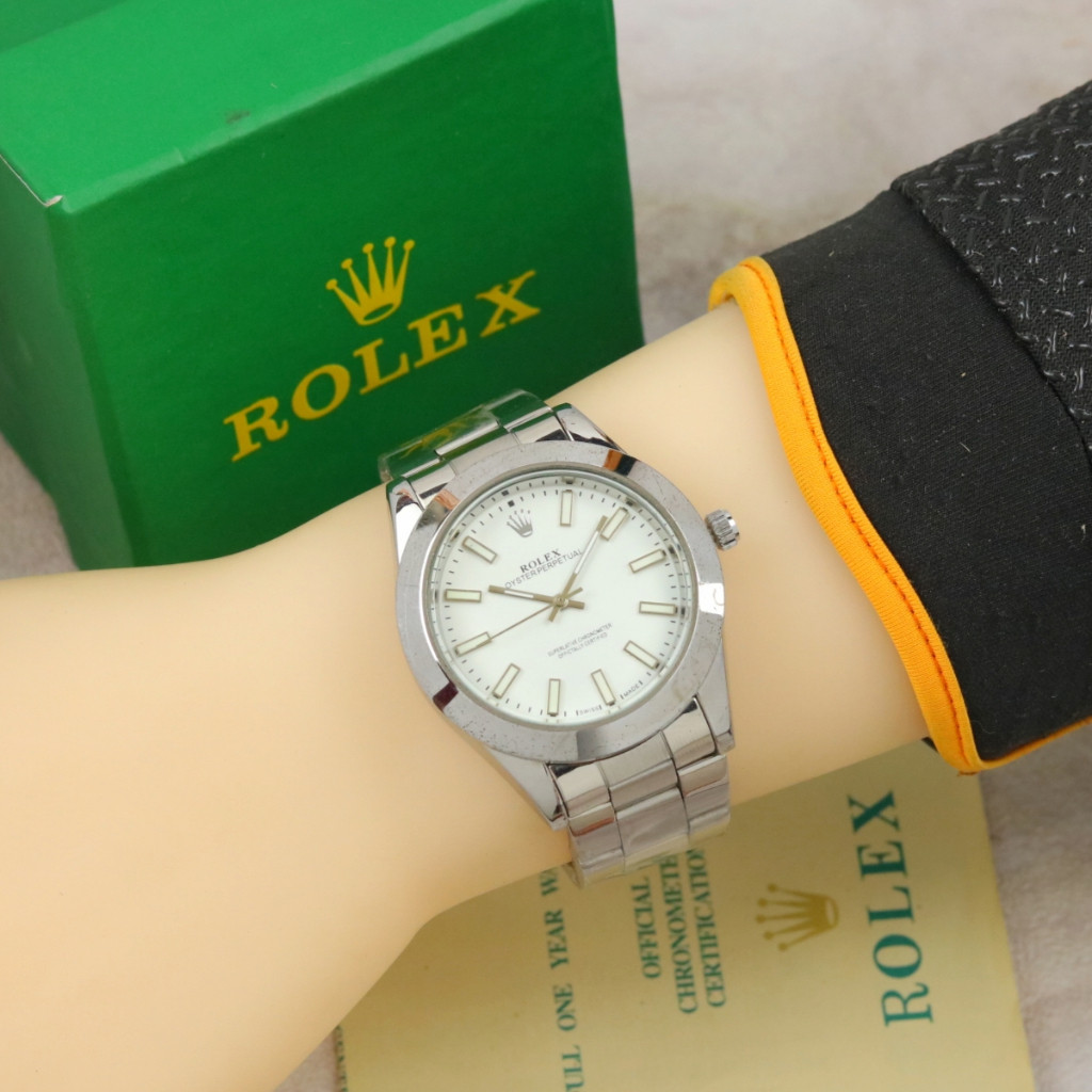 Jam Tangan Pria Rolex Oyster Tali Rantai Body Bulat Tanggal Aktif Box Exclusive