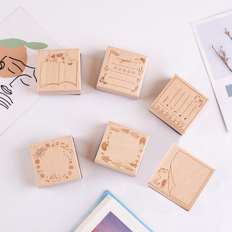 

1Pc Vintage Message Frame Series Decoration Wooden Rubber Stamps for Scrapbooking Stationery Diy Craft Cute Cat Standard Seal