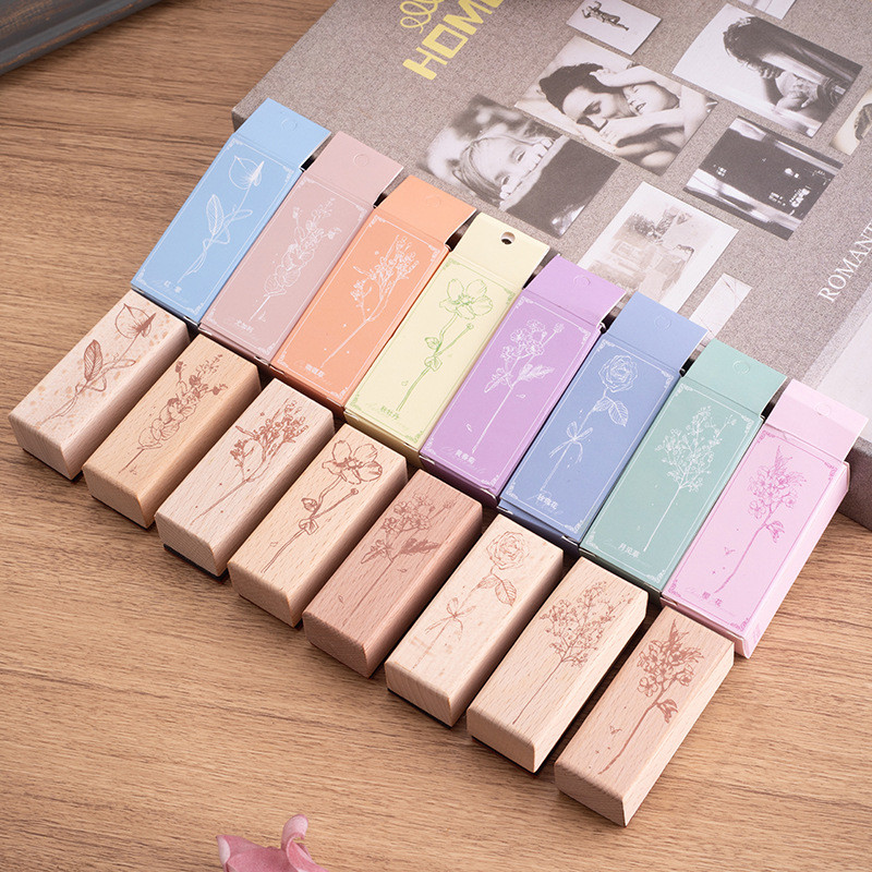 

1pc Vintage Flower Grass Wood Rubber Stamps Eucalyptus Stamps For DIY Crafting Scrapbook Painting Letters Diary Card Making