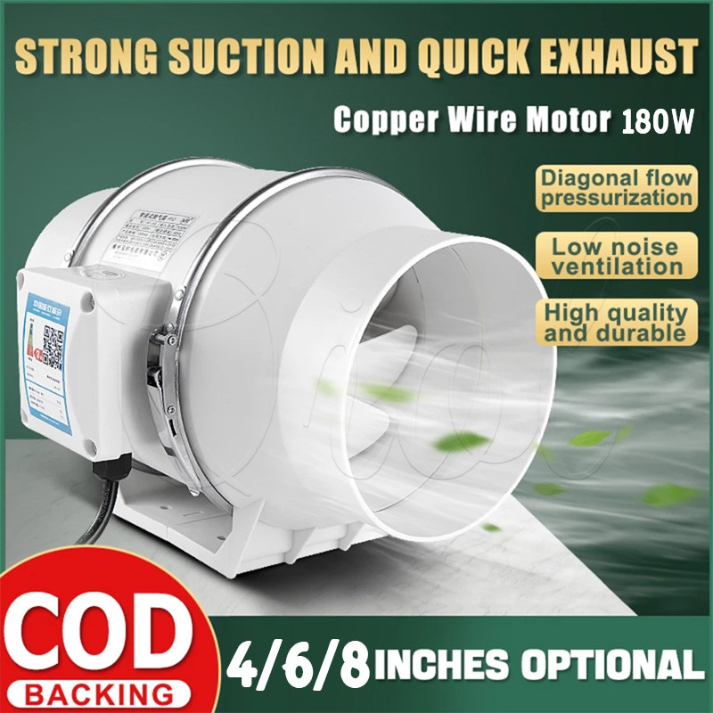 inline duct exhaust fan dinding blower angin kipas blower 4" / 6" / 8" Hisap Kipas Angin Buang Diam 