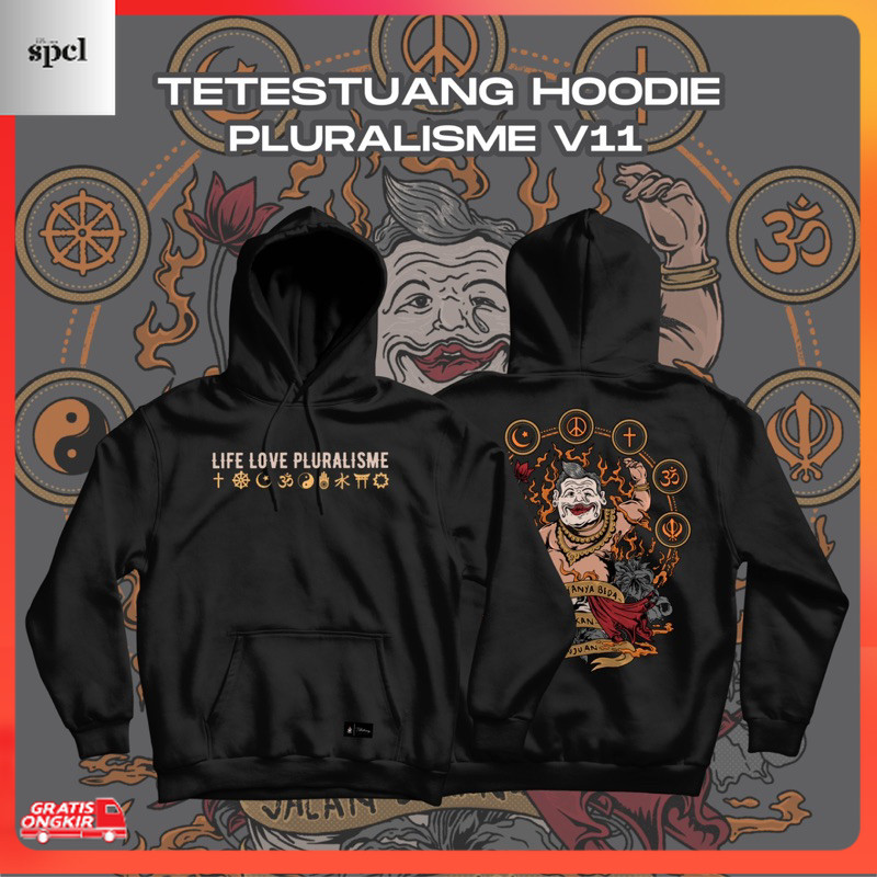 Kaos Kekinian / Tetestuang Hoodie Pluralisme v11 | Hoodie eyang semar Cotton fleece tebal