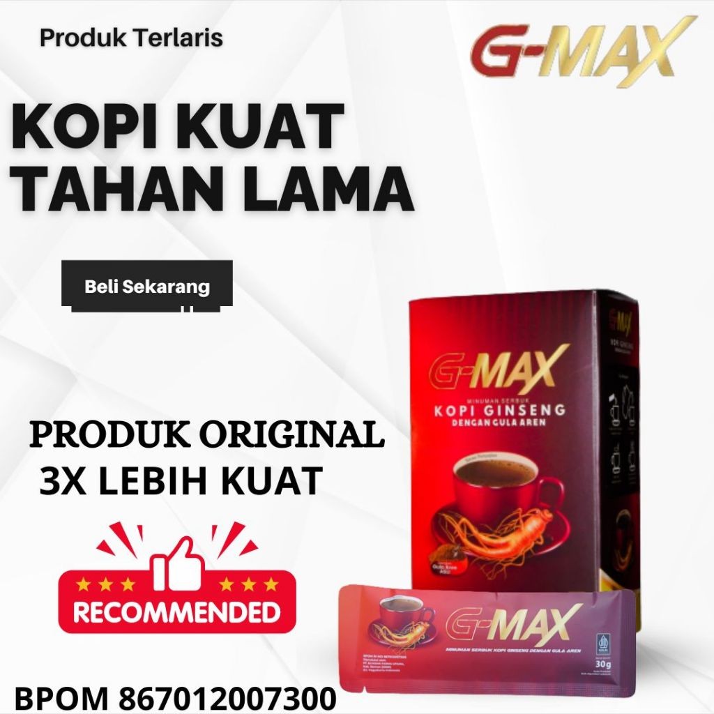 

COFFE GMAX MINUMAN KOPI STAMINA PRIA TAHAN LAMA ORIGINAL 100% EXTRA GINSENG & GULA AREN