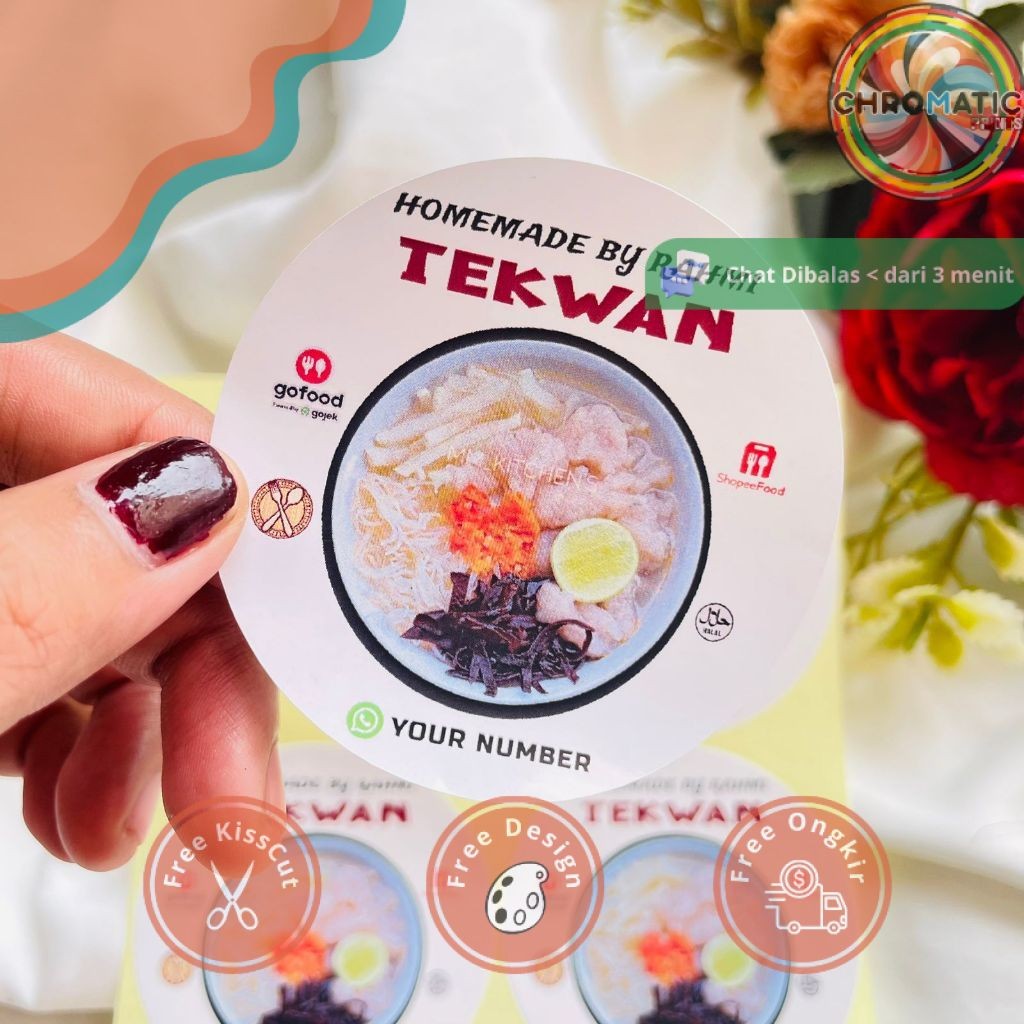

chromatic 2-4 Stiker Murah Print Sticker Label UMKM Kemasan Box Makanan Pempek Tekwan Chromo Bulat