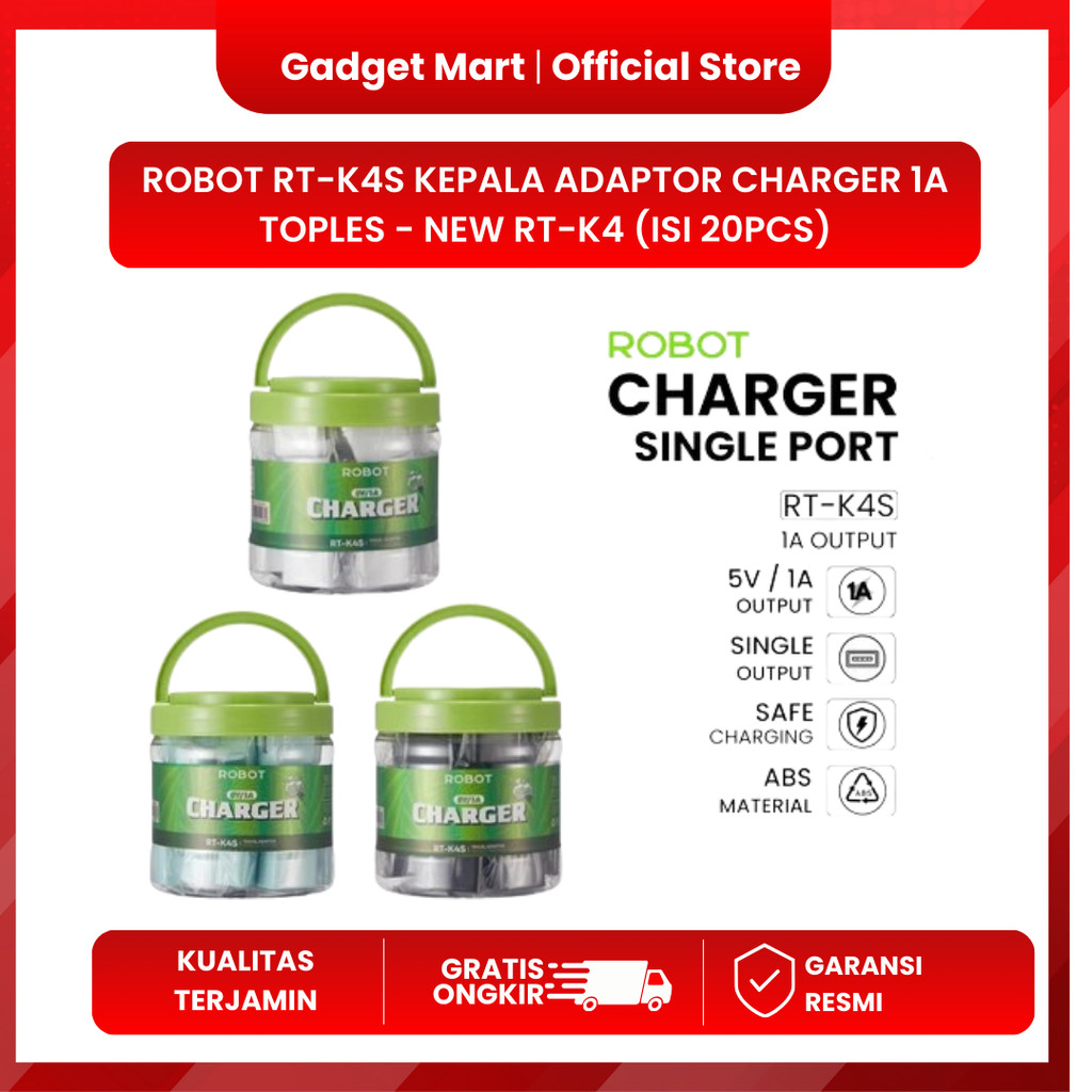 ROBOT RT-K4S Kepala Adaptor Charger 1A Toples - New RT-K4 (isi 20Pcs) harga per 1 pcs
