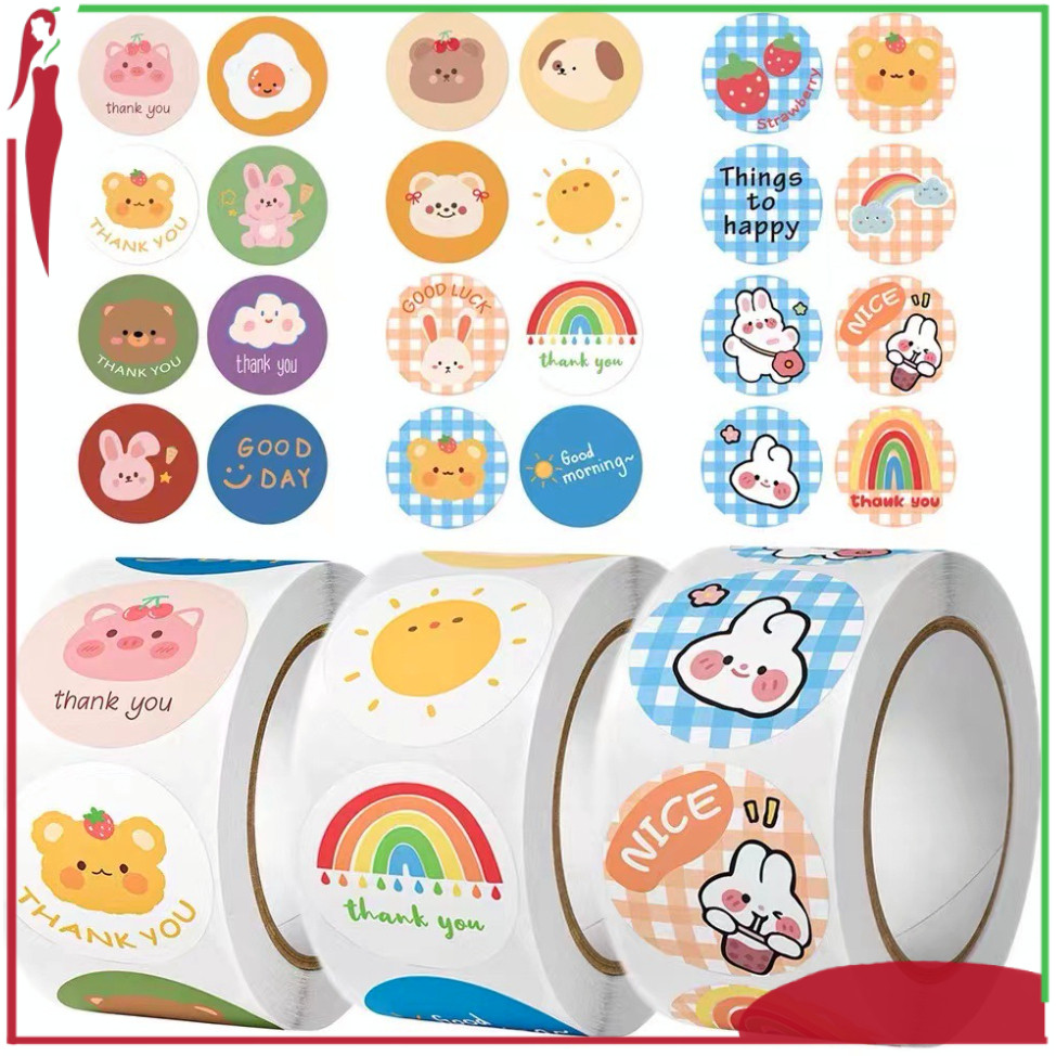 

Stiker Label Thank You Kartun 500 Pcs Sticker Bulat Estetik 2.5cm ST001