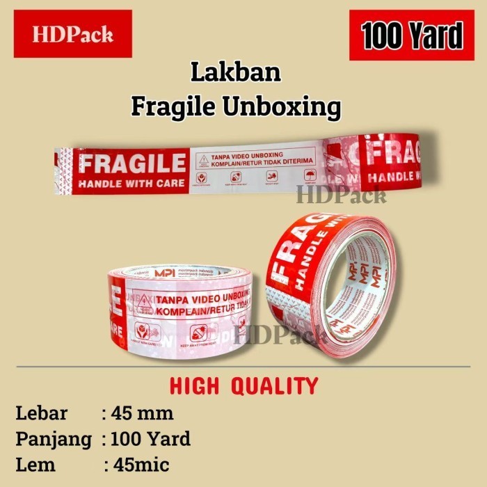 

( READY BATAM ) 100 yard FULL Lakban FRAGILE UNBOXING MPI 100 yard Satuan / Perpcs Instant Delivery