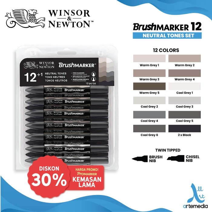 

best -Brush Marker Winsor & Newton Promarker Brush Pen Set 12 Dual Point - NEUTRAL TONES