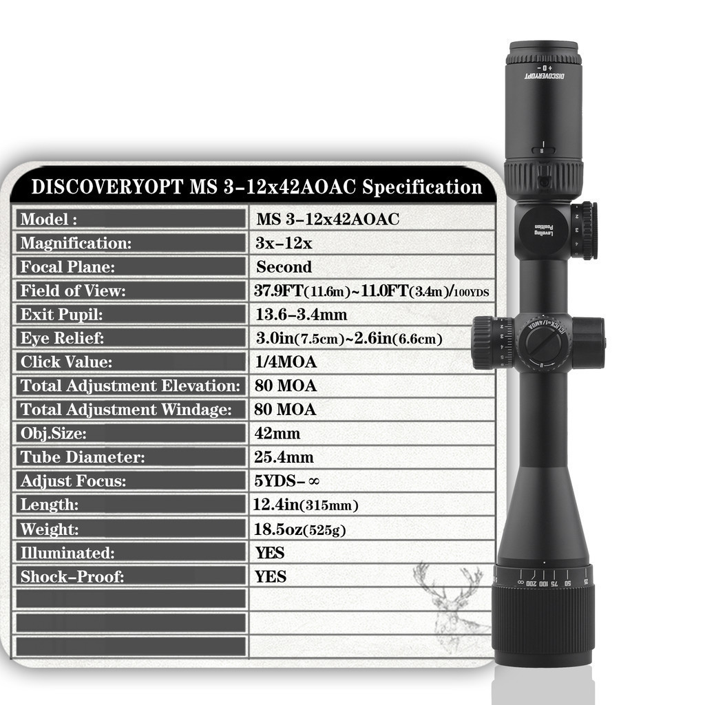 Teleskop Discovery MS 3-12X42AOAC Telescope Discoveryopt 3-12x42 AOAC Anti Gempa Paralax Depan