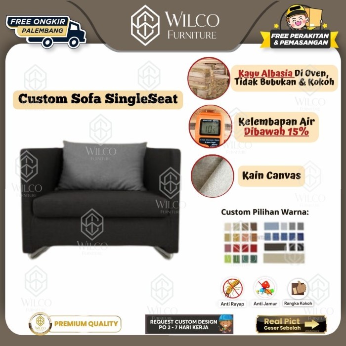 Custom Sofa Single Seat Kain Kulit | Sofa Tamu Custom | Kursi Ruang Tamu | Custom Sofa Tamu Palemban