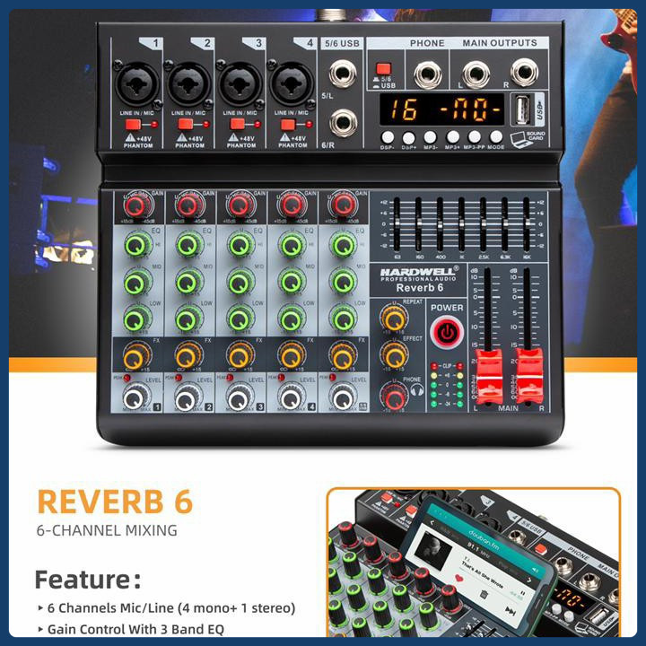 Mixer Audio Hardwell Reverb 6 Pro - REVERB6 PRO Audio Mixer 6 CH Karaoke USB Bluetooth Original