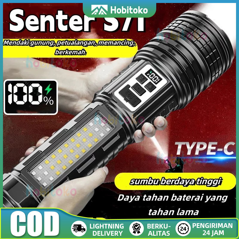 S71 Senter LED Super Terang Dua Warna Tahan Lama 100000 Lumens Senter Rechargeable SUPER TERANG