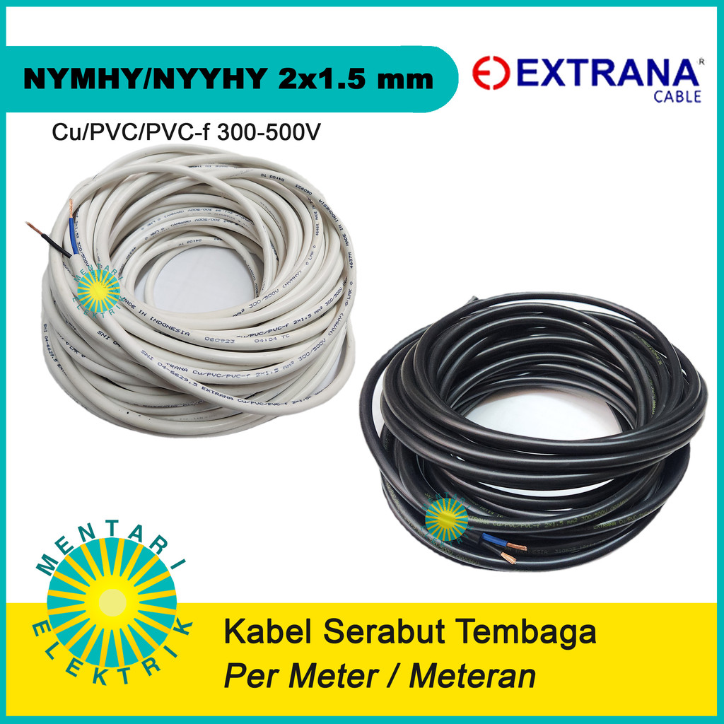 KABEL SERABUT EXTRANA NYMHY / NYYHY 2X1.5 mm PUTIH/HITAM METERAN