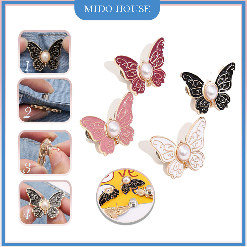 4PCS Kancing Pengecil Celana Jeans Karakter Kupu-Kupu Pengait Celana Jeans Bentuk Kupu-Kupu Hitam/Pu