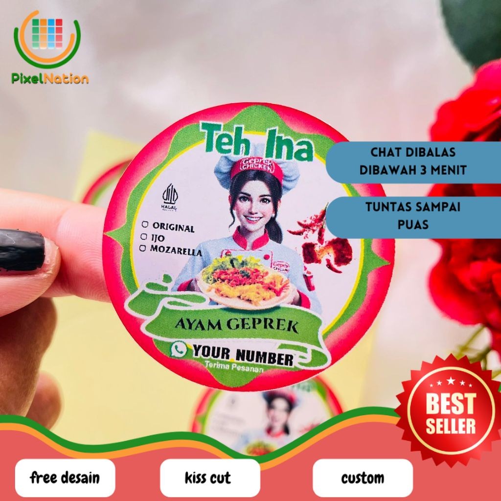 

PiNat 9-15 Stiker Ayam Geprek Label Makanan Box Kardus Catering Sticker Bulat Chromo Uk.Besar