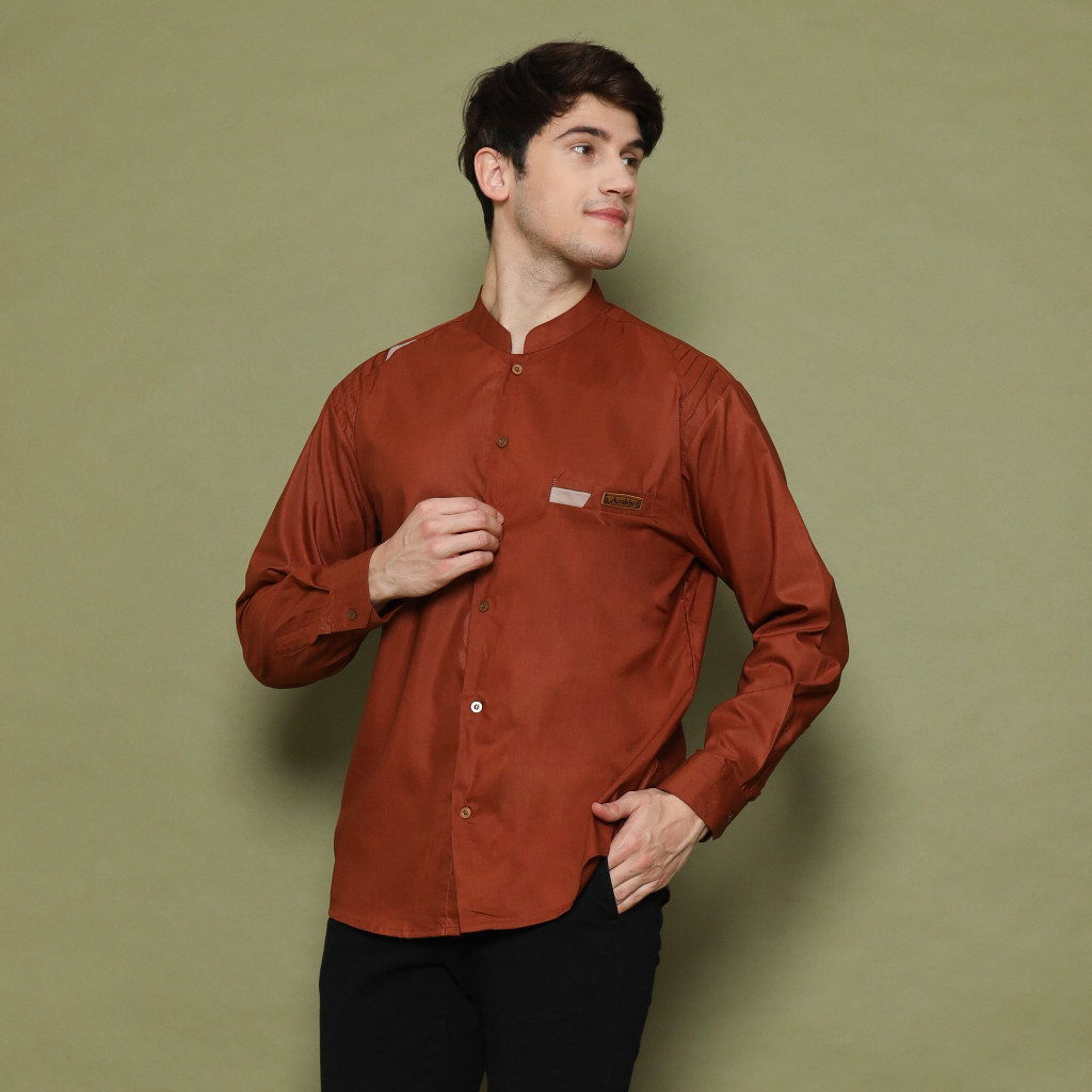 BAHAN ADEM / Asakhi - Baju Koko Pria Dewasa Lengan Panjang Raffa Warna Merah Bata