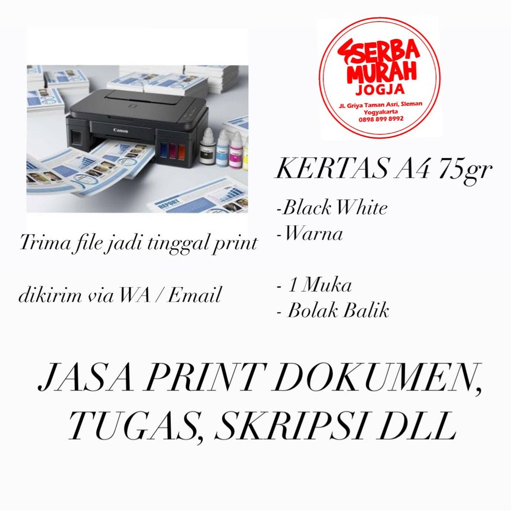 

Jasa Cetak Print Dokumen Tugas Skripsi Black White Hitam Putih / Warna A4 75gr