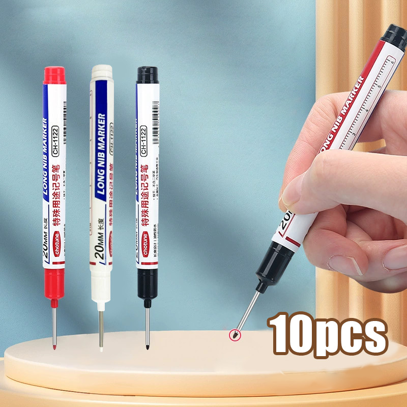 

10PCS/Set Spidol Penanda Besi Kayu Spidol Marker Anti Air Long Nib Marker Serbaguna Penanda Besi Kayu