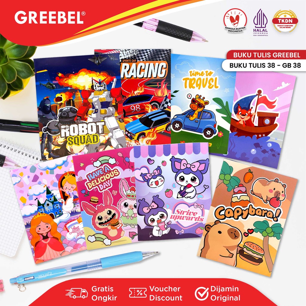 

GREEBEL Buku Tulis 38 Lembar / Buku Tulis Sekolah / Buku bergaris Isi (10Buku/pak)