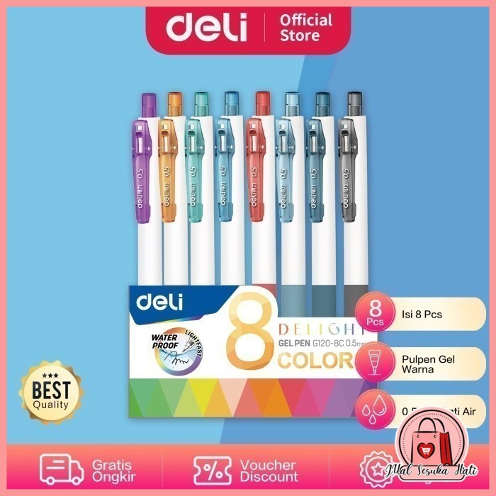 

DELI035 Deli Color Gel Pen / Pulpen Gel Warna Isi 8pcs 0.5mm Anti Air EG120-08 Y1675