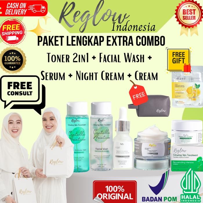 COD Gratis Ongkir Reglow Skincare Series Paket EKSTRA COMBO Lengkap With Night Cream ( Krim Malam ) 