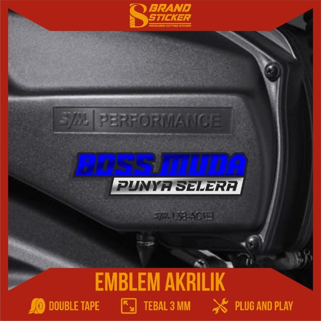 PROMOO  EMBLEM MOTOR BOSS MUDA EMBLEM CUSTOM STIKER AKRILIK MIRROR EMBLEM MOTOR CUSTOM