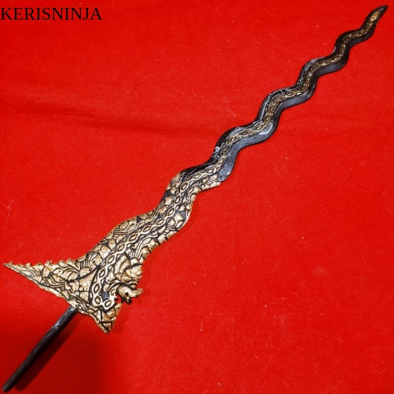 Keris Nogo Sosro / Naga Sasra Luk 13 Pamor Kulit Semongko Kinatah Sepuhan Emas Garap Super Alusan NJ