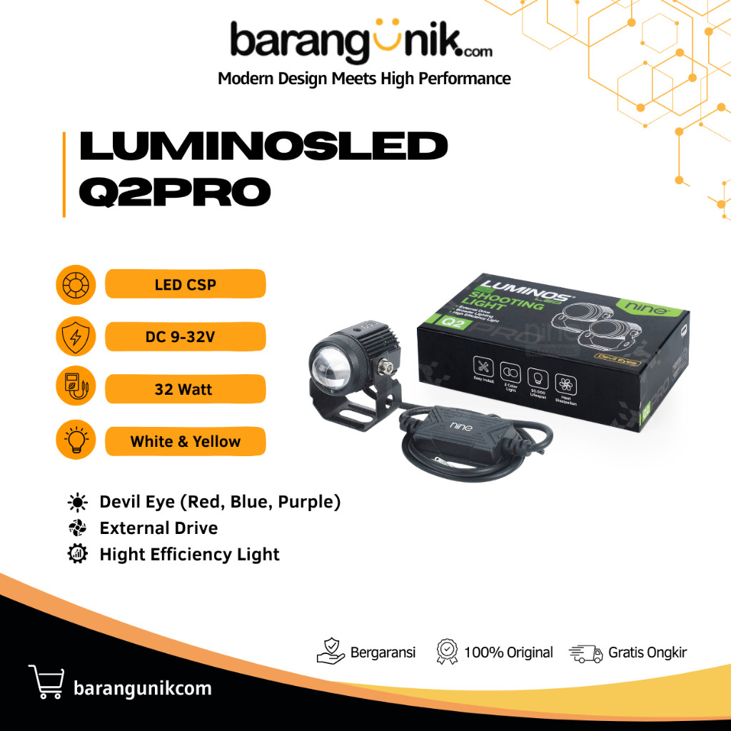 LAMPU TEMBAK SOROT LASER LED 2 WARNA PUTIH KUNING ORIGINAL Q2 PRO LUMINOSLED TEMBUS HUJAN KABUT