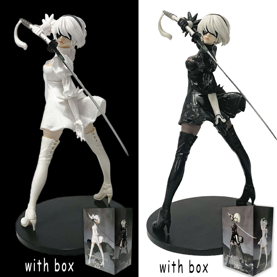 In Stock 18CM NieR:Automata 2B Black and White Series Anime Figure PVC Collectible Model Doll Statue