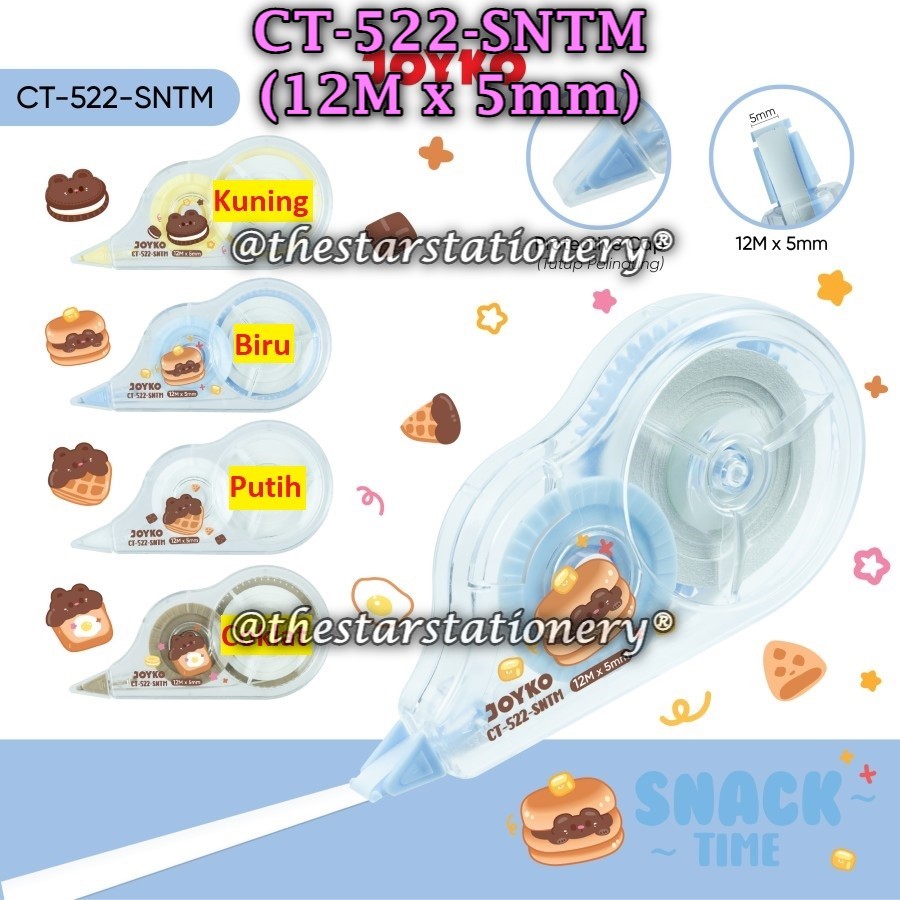 

(1 Biji) Correction Tape Joyko CT-522-SNTM Snack Time (12 M x 5 mm) / Pita Koreksi Joyko CT-522
