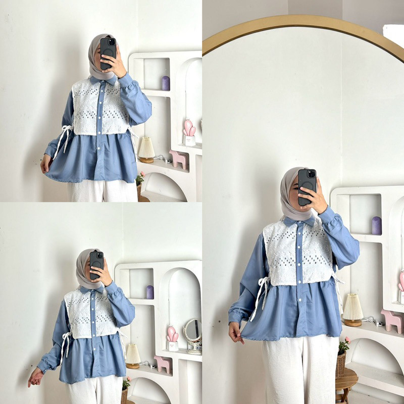 MYO - ZFS KEMEJA BLOUSE POLO COMBINASI WANITA JEA / DENA BLOUSE SHAKILA / BLOUSE RENDA WANITA / BLOU