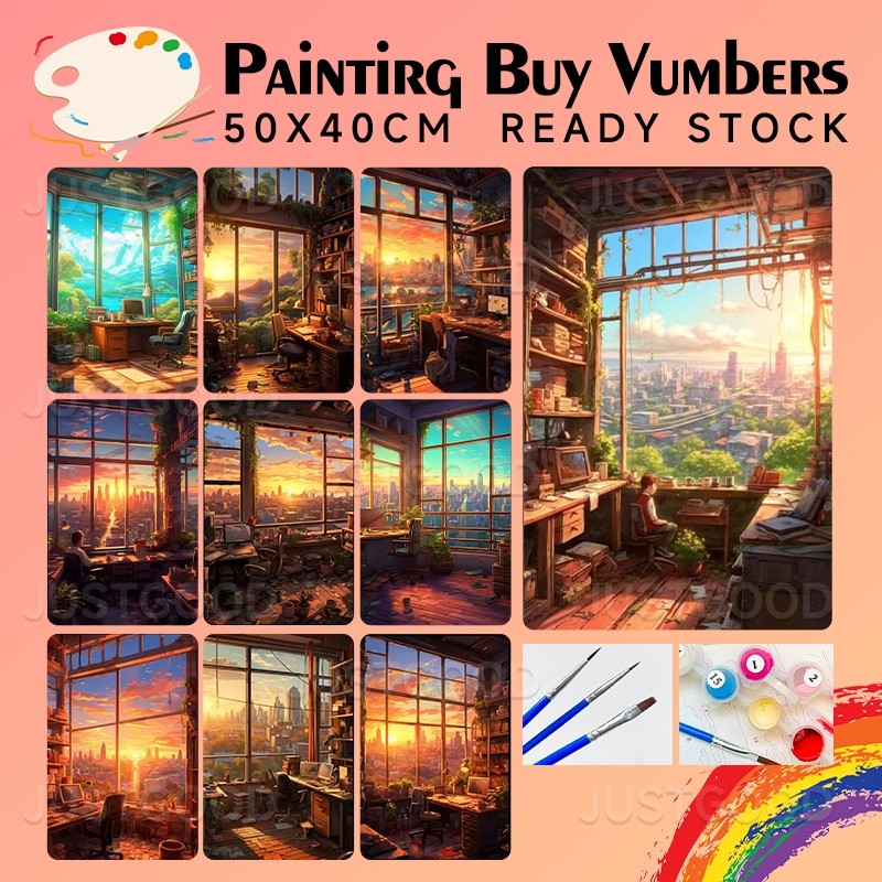 

Diy Painting By Numbers Kit Digital Oil Painting Canvas Lukisan 30*40CM Hand-Filled Coloring Painting Sunset Room Scene Numbers Painting Stress Relief Living Room Decoration Painting