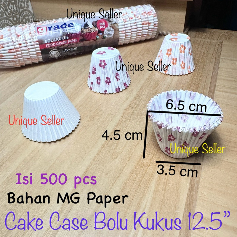 [Isi500] Kertas Bolu Kukus 12.5” PUTIH & MOTIF GRADE Alas 3.5 cm / Cupcake Case Putih Polos & Floral